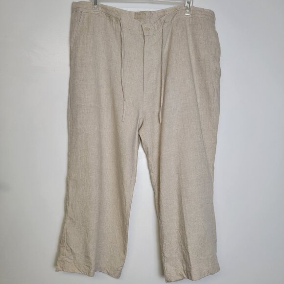 Mojito Mens Natural Ivory 100% Linen Button Drawstring Beach Pants 2XL (44/46) - Picture 3 of 10